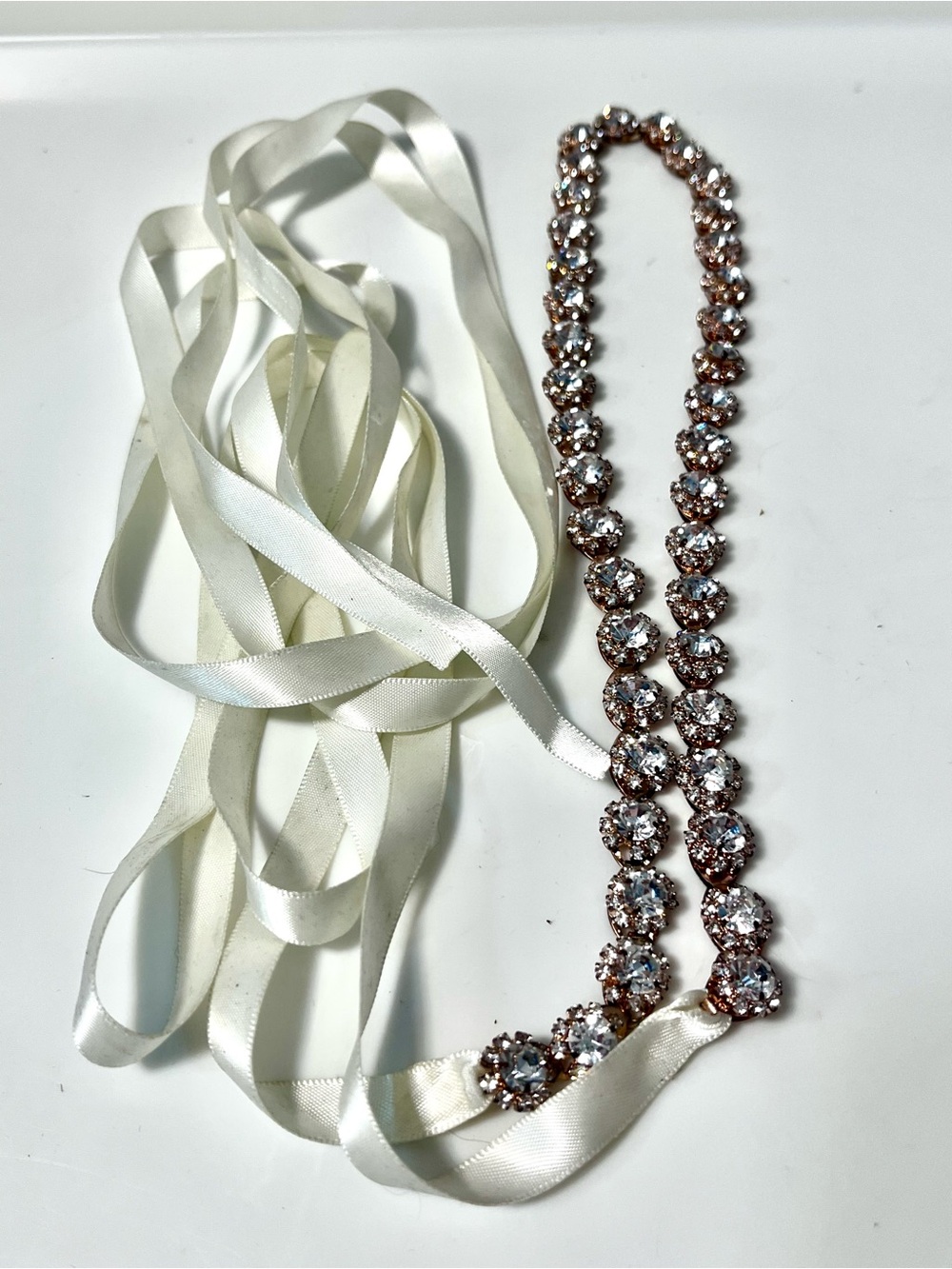 Crystal Ribbon Tie Waist Belt / Bridal Belt in Rose Gold and Cream